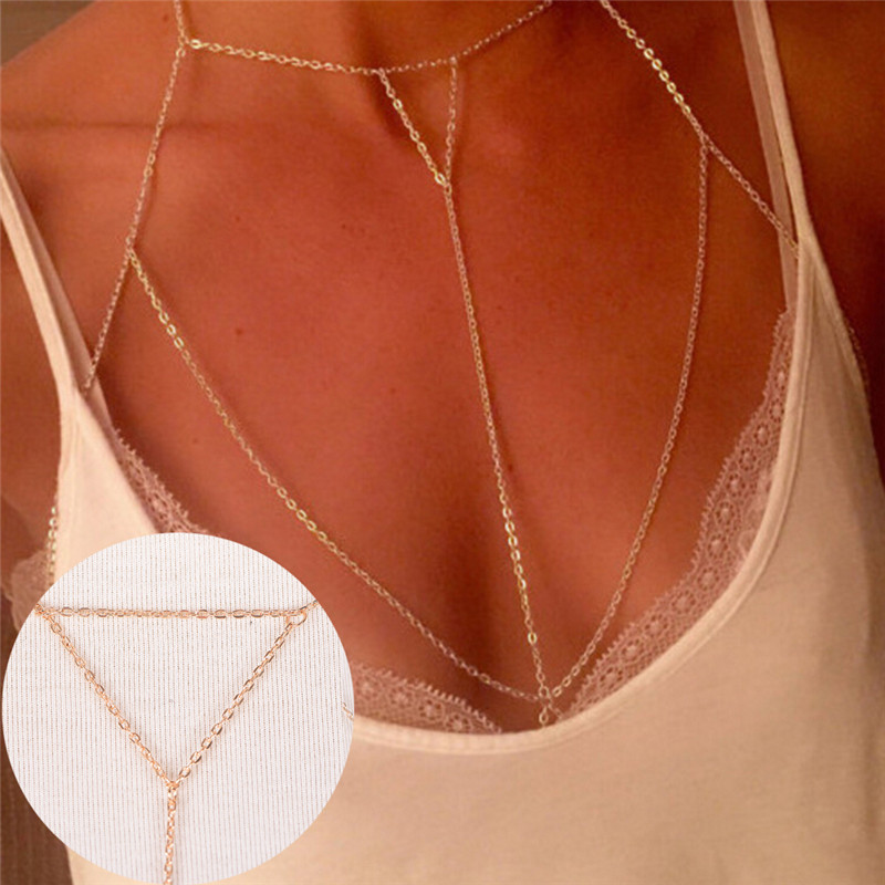 Body Jewelry Gold - Złote srebrne modne ogniwo stanik z
