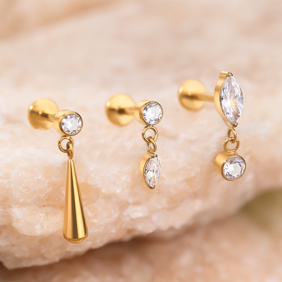 Body Jewelry Earrings - 1pc tytanowa podwójna cyrkonia wisiorek stadniny