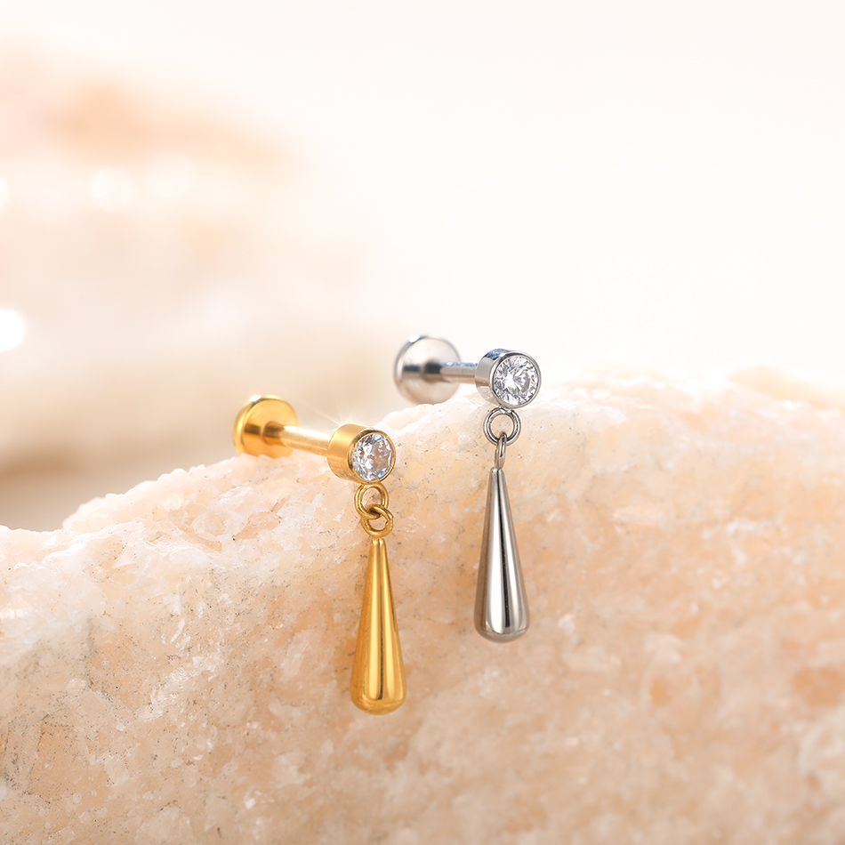 1pc tytanowa podwójna cyrkonia – Body Jewelry Earrings recenzja i cena